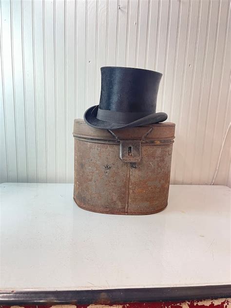 value of 1870 top hat metal hat box|Antique Top Hat Box .